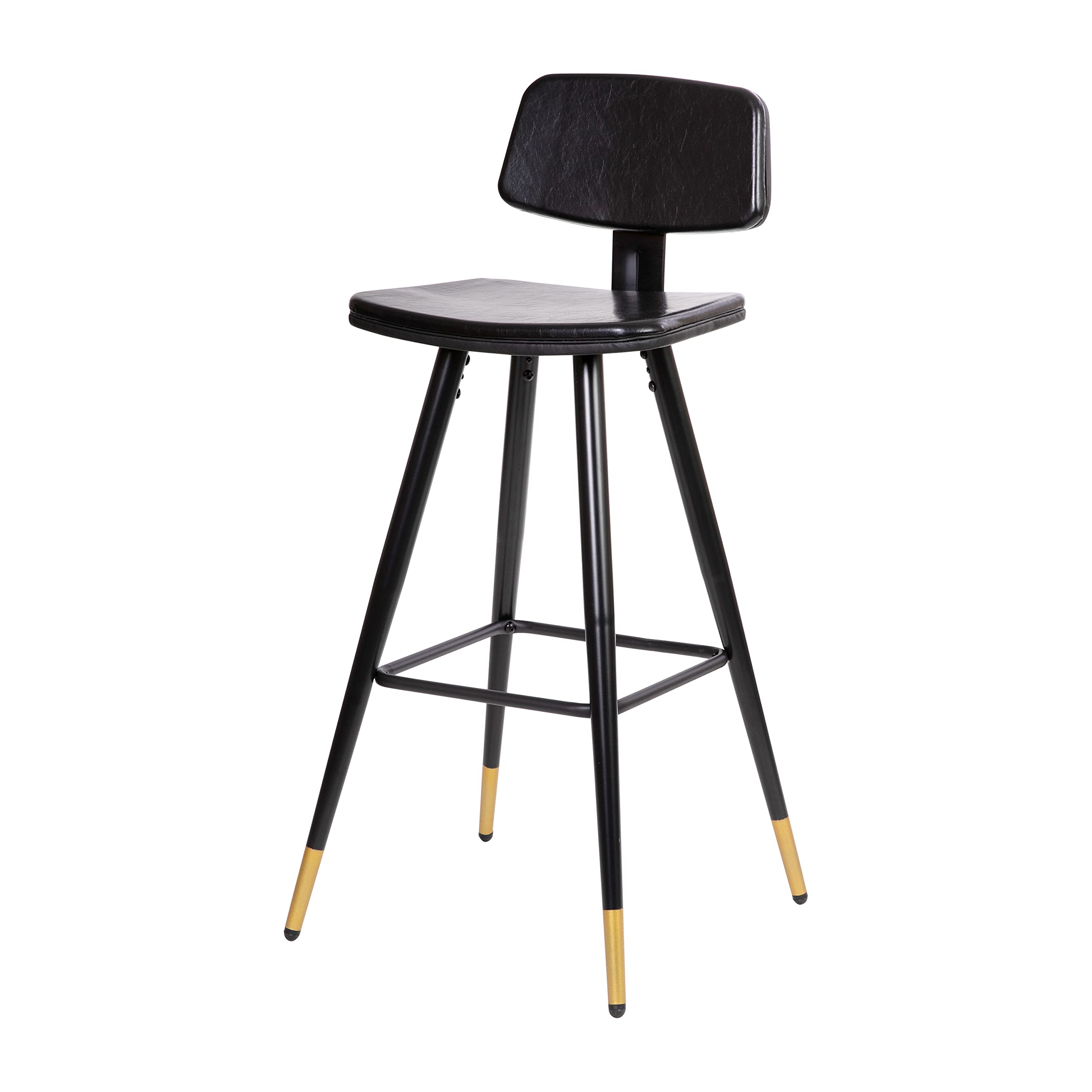 Flash Furniture Kora Commercial Grade Low Back Barstools-Black LeatherSoft Upholstery-Black Iron Frame-Integrated Footrest-Gold Tipped Legs-Set of 2