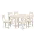 East West Furniture Caad7-Lwh-Lc 7 Piece Dining Table Set Consist Of A Rectangle Wooden Table And 6 Faux Leather Dining Room Chairs, 36X60 Inch, Linen White