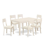 East West Furniture Caad7-Lwh-Lc 7 Piece Dining Table Set Consist Of A Rectangle Wooden Table And 6 Faux Leather Dining Room Chairs, 36X60 Inch, Linen White