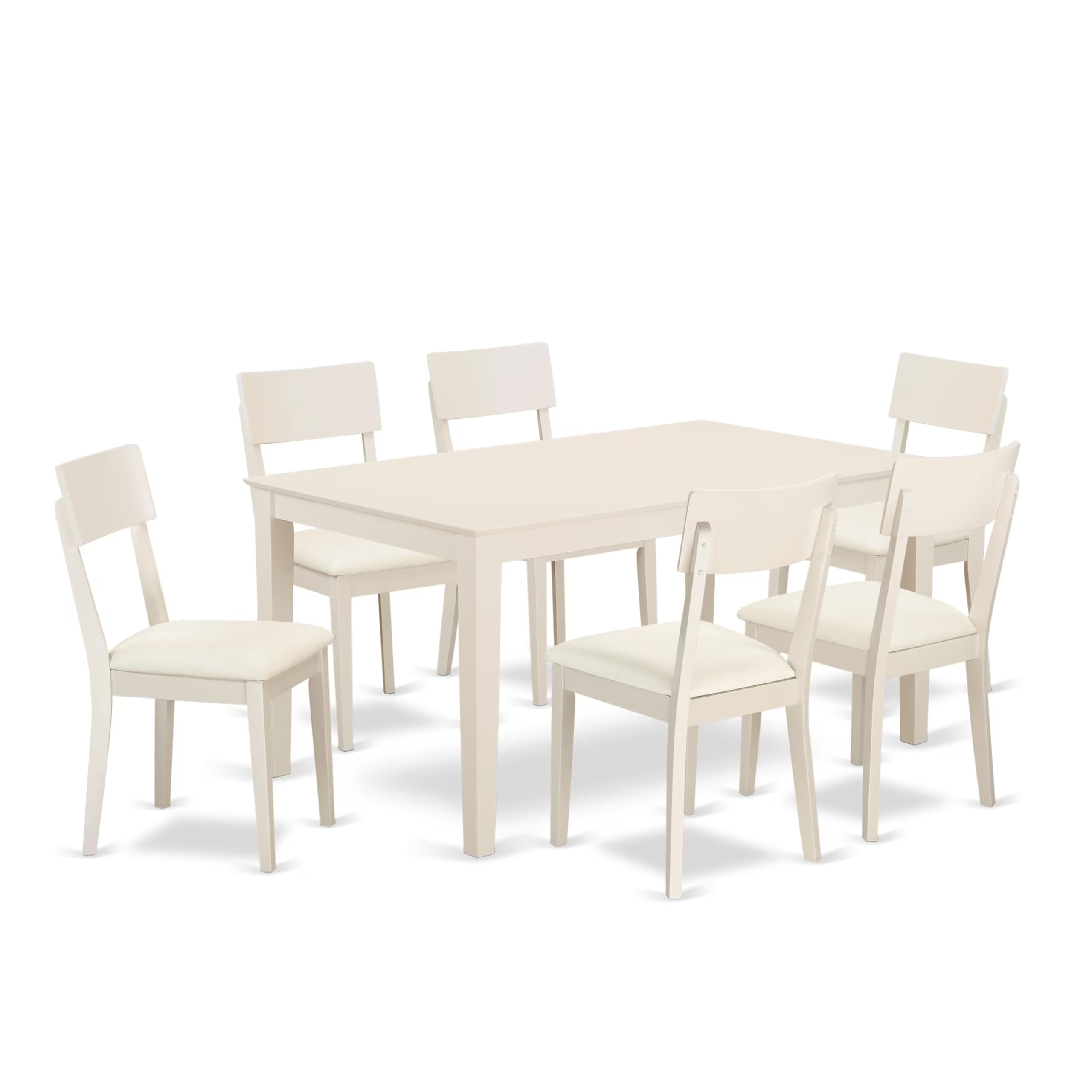 East West Furniture Caad7-Lwh-Lc 7 Piece Dining Table Set Consist Of A Rectangle Wooden Table And 6 Faux Leather Dining Room Chairs, 36X60 Inch, Linen White