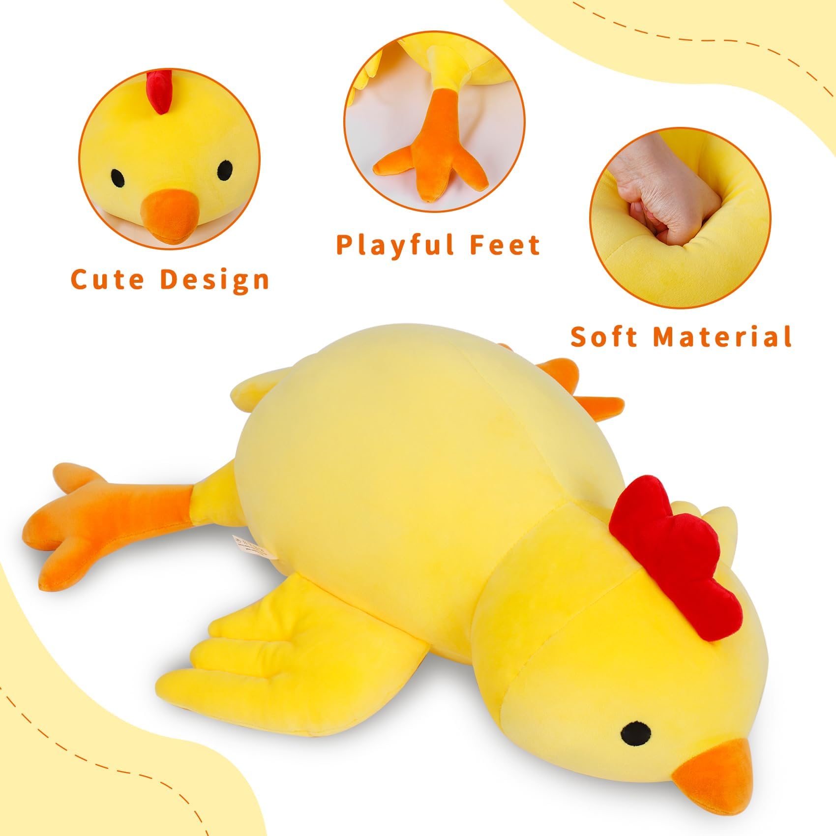 Ideameme Weighted Chick Plush, 24' 4.2 Lbs Weighted Stuffed Animals, Cute Plushie Dolls Throw Pillow Birthday For Children Kids