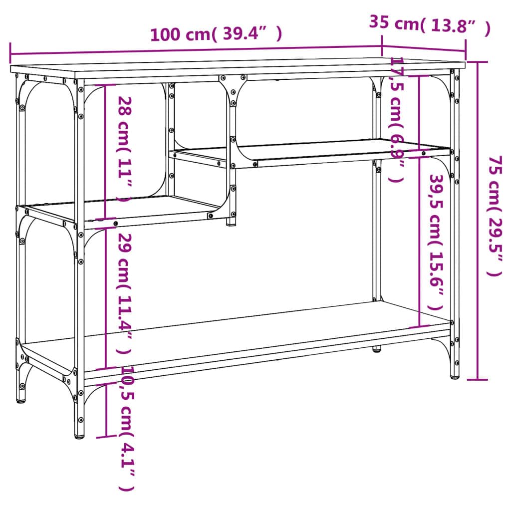 vidaXL Black Engineered Wood Metal Frame Console Table - Industrial Hallway Table with Shelves for Living Room Storage, 39.4"x13.8"x29.5"