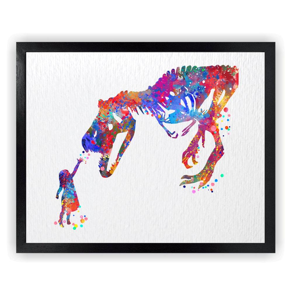 Dignovel Studios 24X36 Unframed Girl and T-Rex Dinosaur Curiosity Bravery Watercolor Art Print Poster Housewarming Wall Art Gicl