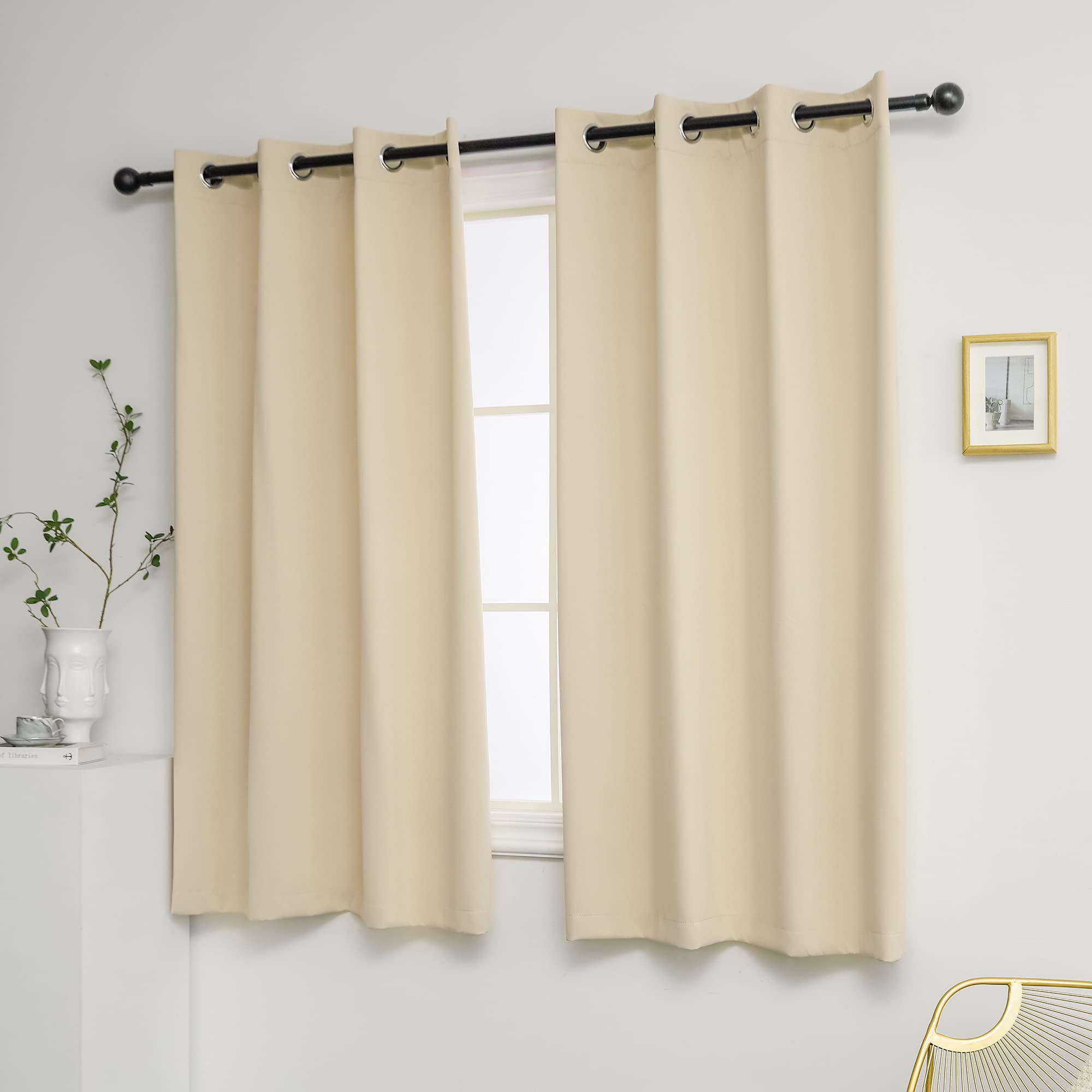Ygo Solid Blackout Curtains For Bedroom Thermal Insulated Top Eyelets Blackout Window Curtains Drapes For Office 2 Panels 52 Wx4