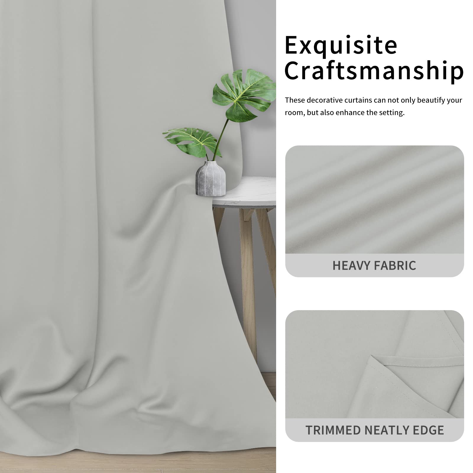 Easy-Going Blackout Curtains For Bedroom, Solid Thermal Insulated Grommet And Noise Reduction Window Drapes, Room Darkening Curtains For Living Room, 2 Panels (34X72 In, Greyish White)