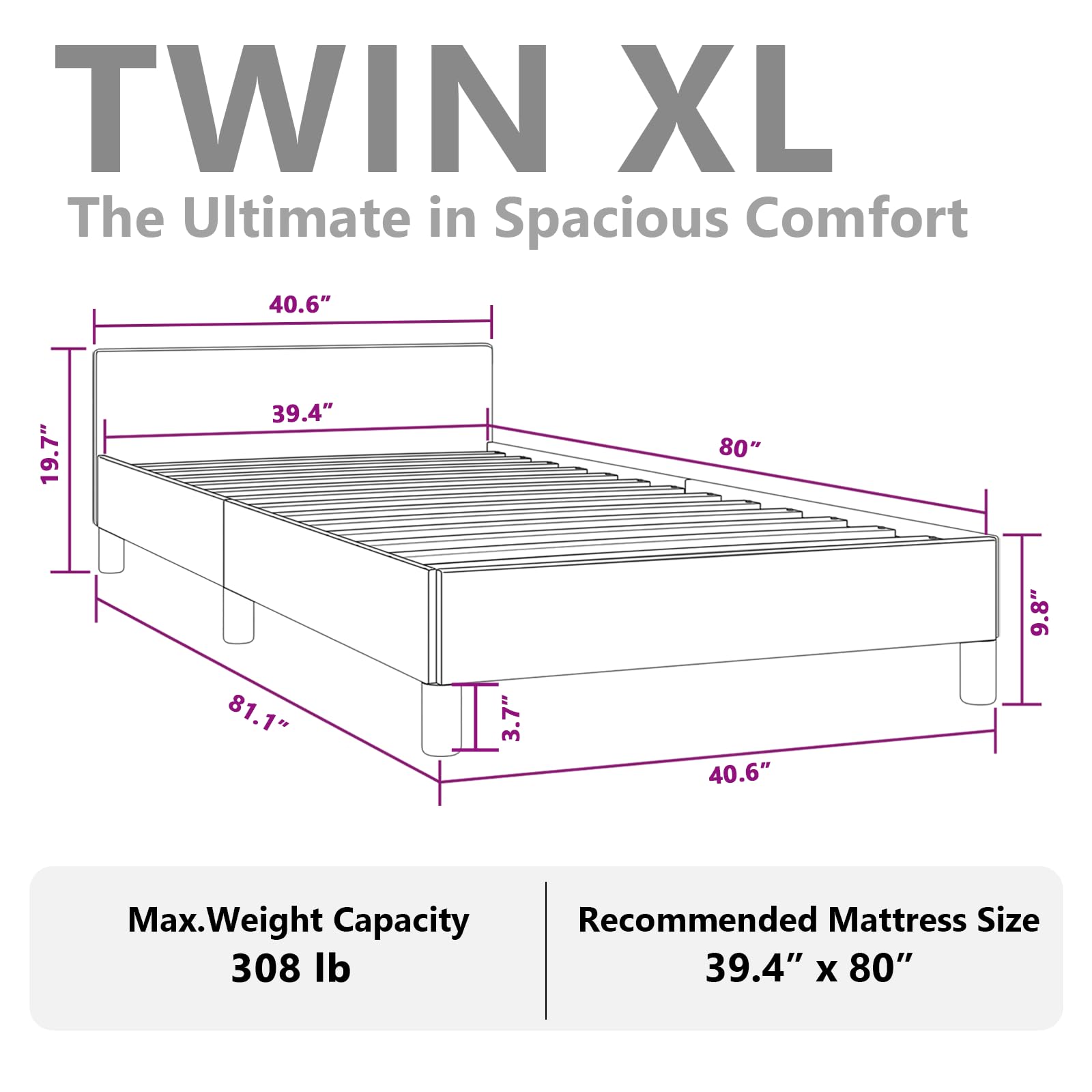 vidaXL Velvet Bed Frame Platform Bed, Scandinavian Style/Slats Support/No Box Spring Needed/Without Mattress/Easy Assembly, Light Grey Twin XL Bed