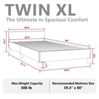 vidaXL Velvet Bed Frame Platform Bed, Scandinavian Style/Slats Support/No Box Spring Needed/Without Mattress/Easy Assembly, Light Grey Twin XL Bed