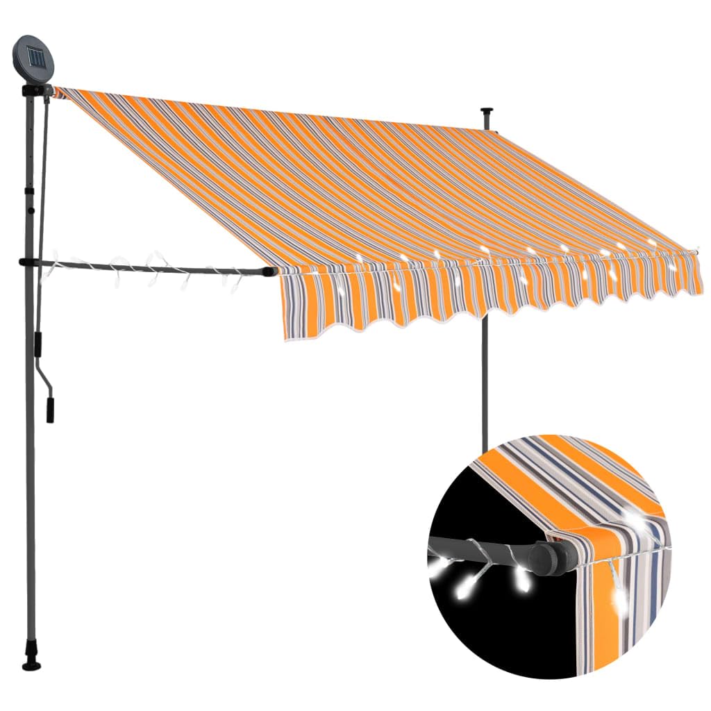 Vidaxl Manual Retractable Awning With Led Lights, 98.4&quot; - Yellow And Blue