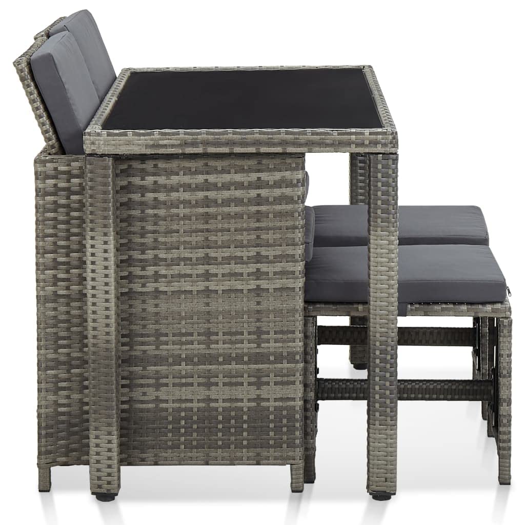 vidaXL 5 Piece Outdoor Dining Set with Cushions Poly Rattan Gray