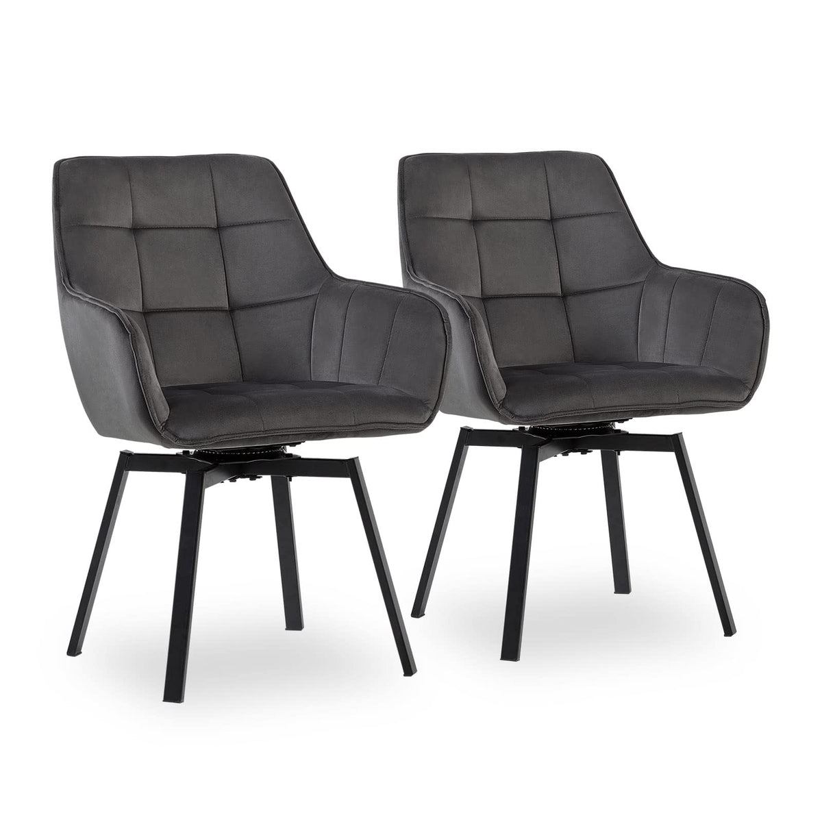 Clipop Swivel Modern Chair, Swivel Kitchen Dining Chairs Set Of 2, Velvet Dining Chair With Arm, Sturdy Metal Leg, Mid Back, Upholstered Seat, Desk Accent Chair No Wheels For Bedroom, Dark Grey