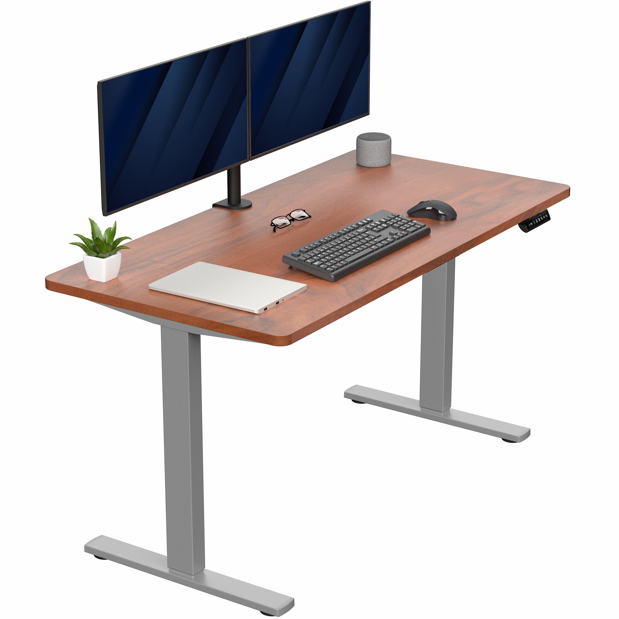 VIVO Electric 55 x 28 in Standing Desk, Memory Height Adjustment, 1B Series, Holds 220 lbs, One-Piece Dark Walnut Top, Gray Fram
