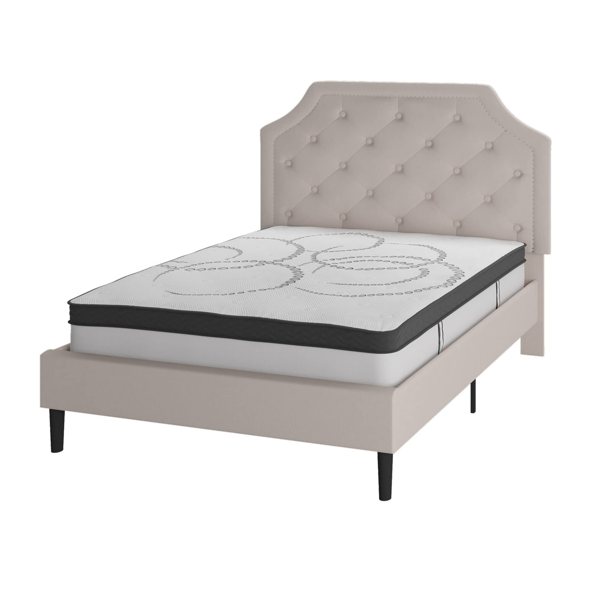 Flash Furniture Upholstered Platform Bed/Mattress Set, Full, Beige