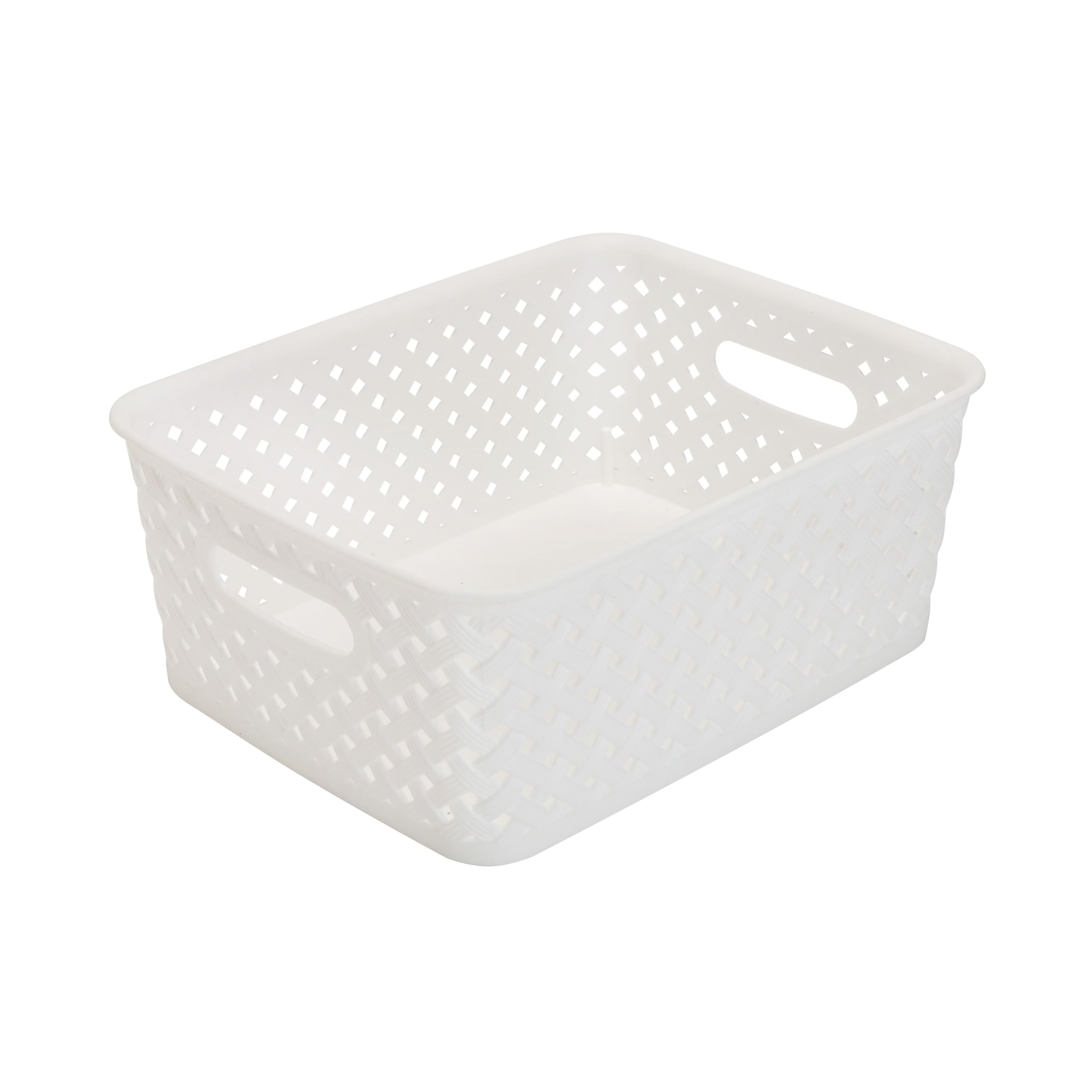 Simplify Small Resin Wicker Tote | Storage Bin | Plastic Organizer | Carrying Handles | Bathroom | Pantry | Accessories | Cleani