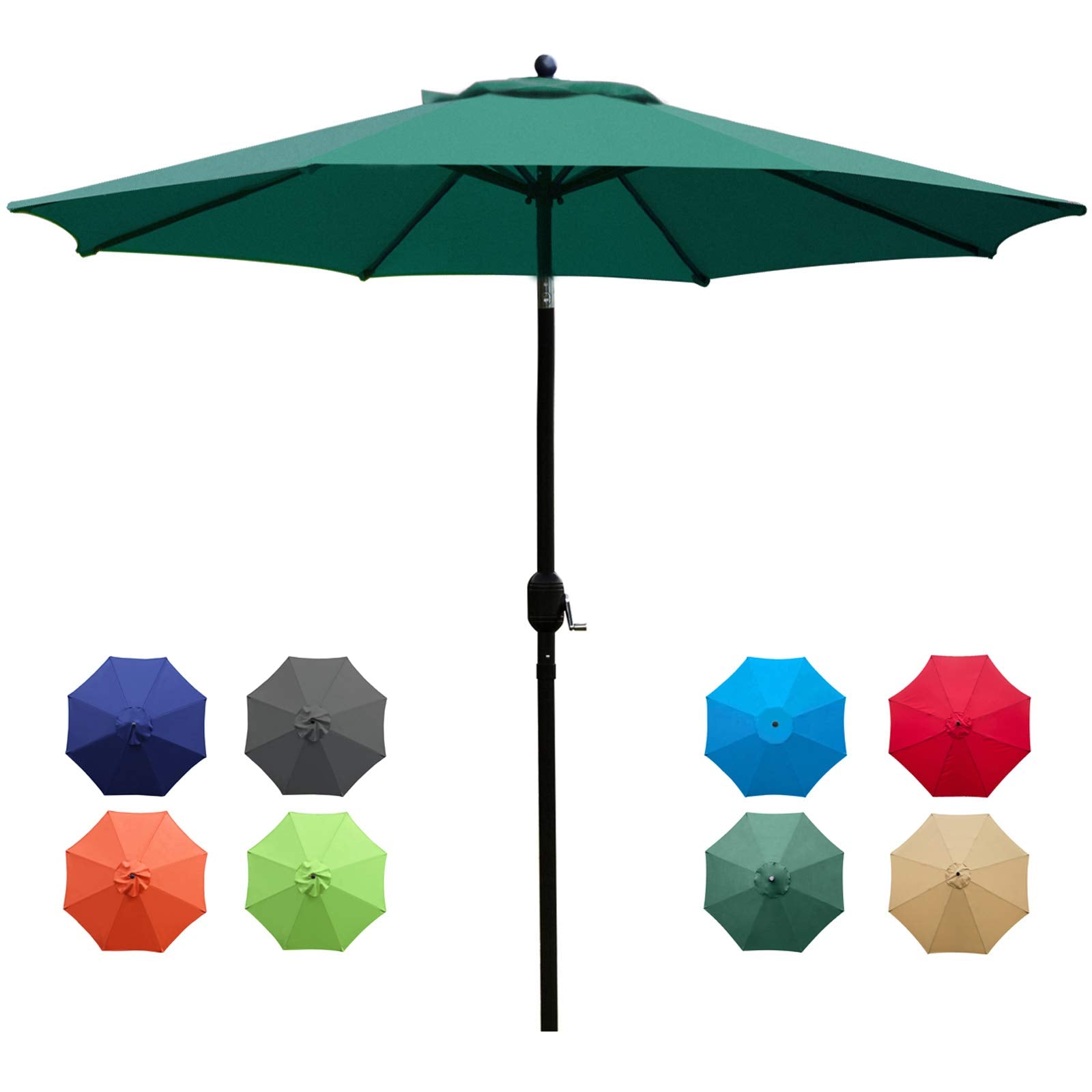 Sunnyglade 9Ft Patio Umbrella Outdoor Table Umbrella With 8 Sturdy Ribs (Dark Green)
