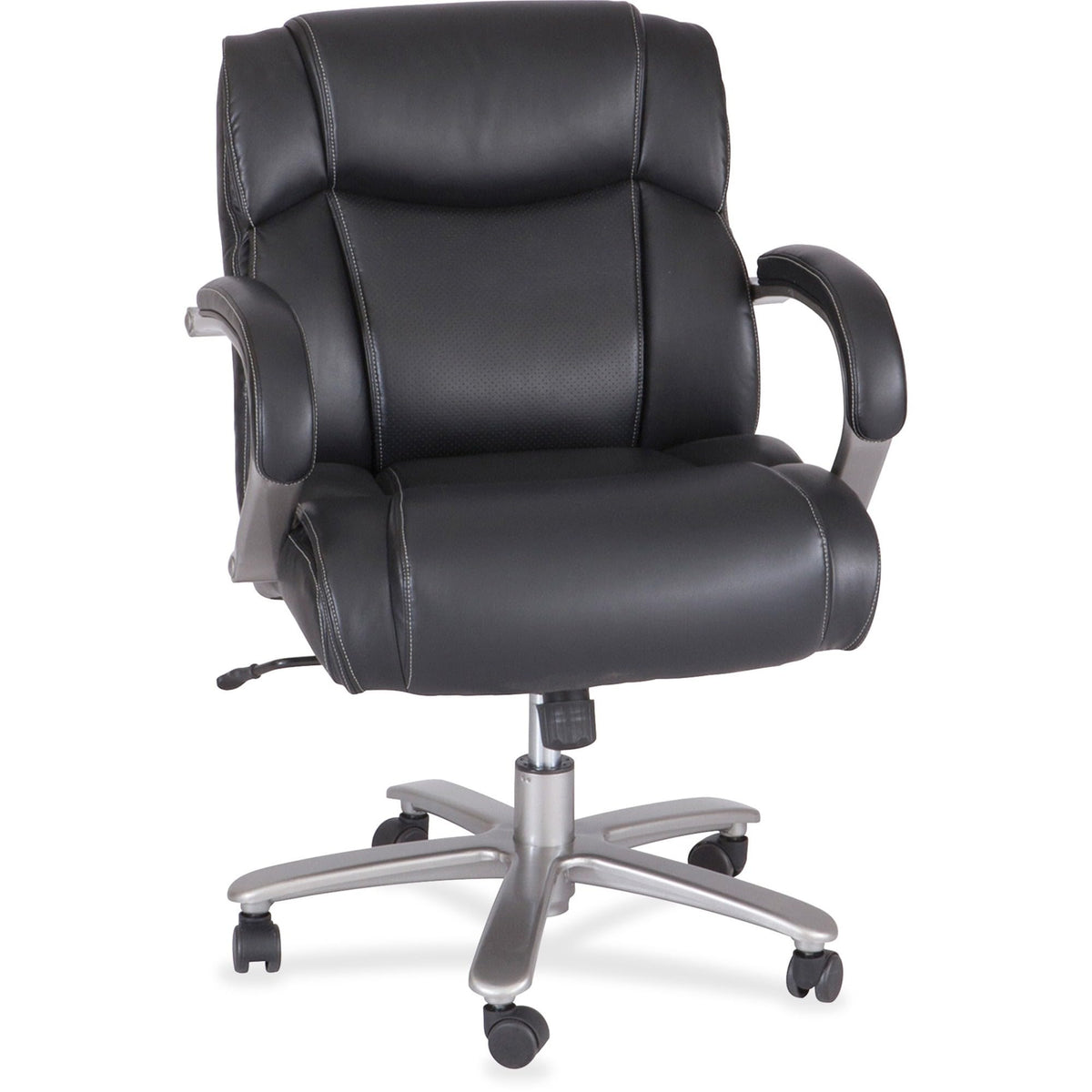 Safco Big And Tall Mid Back Rolling Swivel Task Desk Chair Padded Arms, 350 Lbs. Weight Capacity, Adjustable Height, Tilt, Work Or Home Office, Black Bonded Leather Seat (3504Bl)