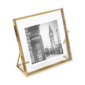 Isaac Jacobs 4x4, Antique Gold, Vintage Style Brass and Glass, Floating Photo Frame, Metal, with Locket Closure and Angled Base,