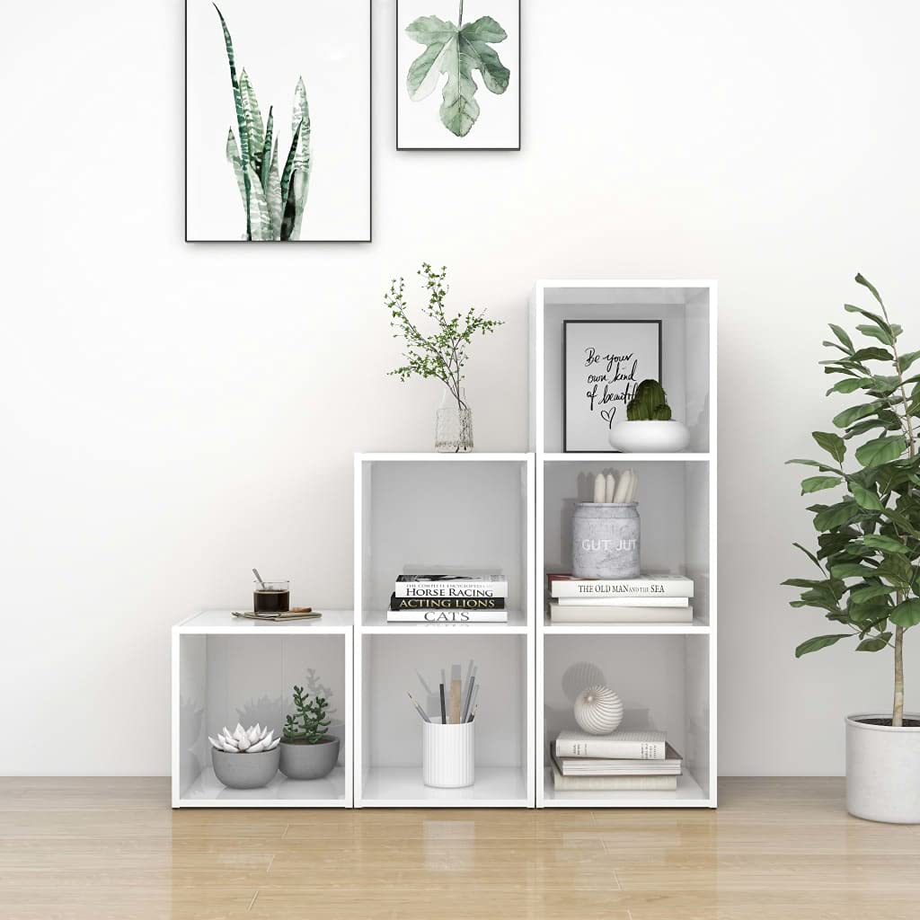 vidaXL TV Stand Set 3 Piece Bedroom Living Room Entertainment Center HiFi Cabinet TV Stand Unit Furniture High Gloss White Engineered Wood