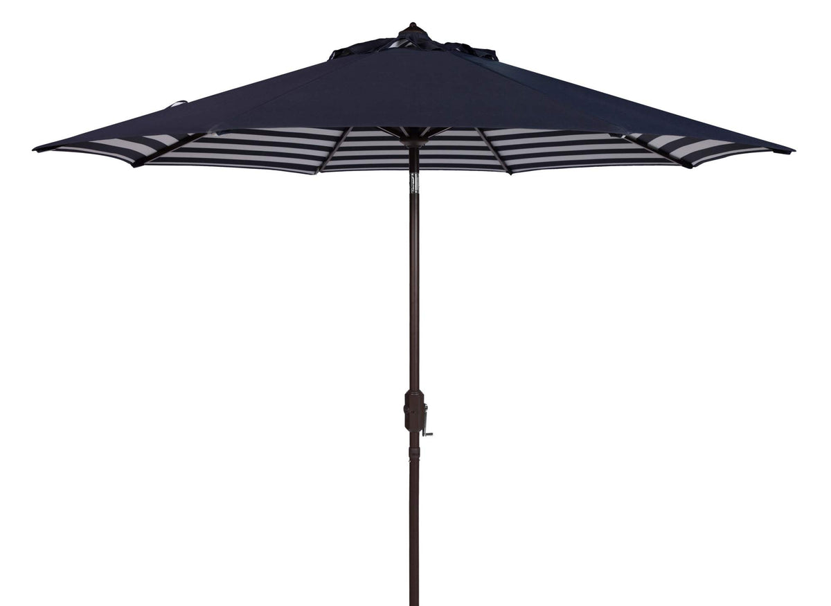 Safavieh Pat8007A Collection Athens Navy And White Inside Out Striped 9Ft Crank Outdoor Auto Tilt Umbrella