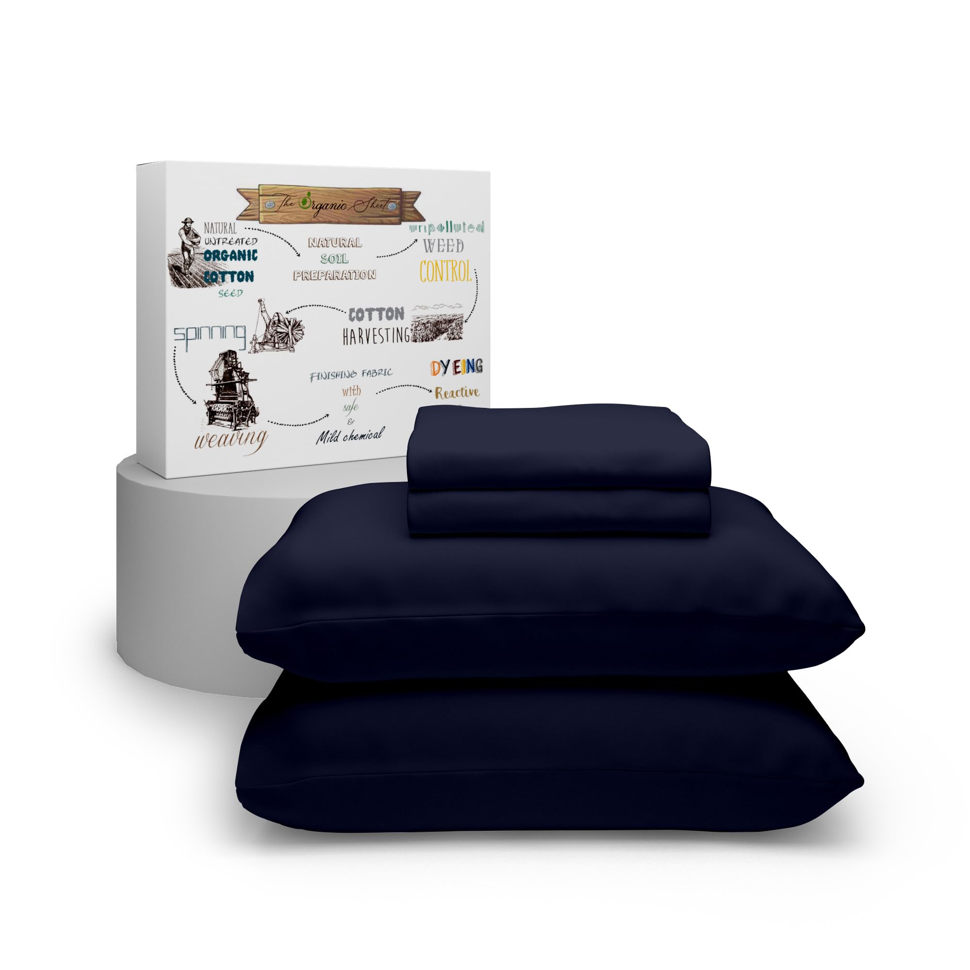 Purity Home Organic 100% Cotton King Size Sheets Set Navy, Percale Weave King Bedding Set, Crisp, Cooling & Breathable Navy Bed