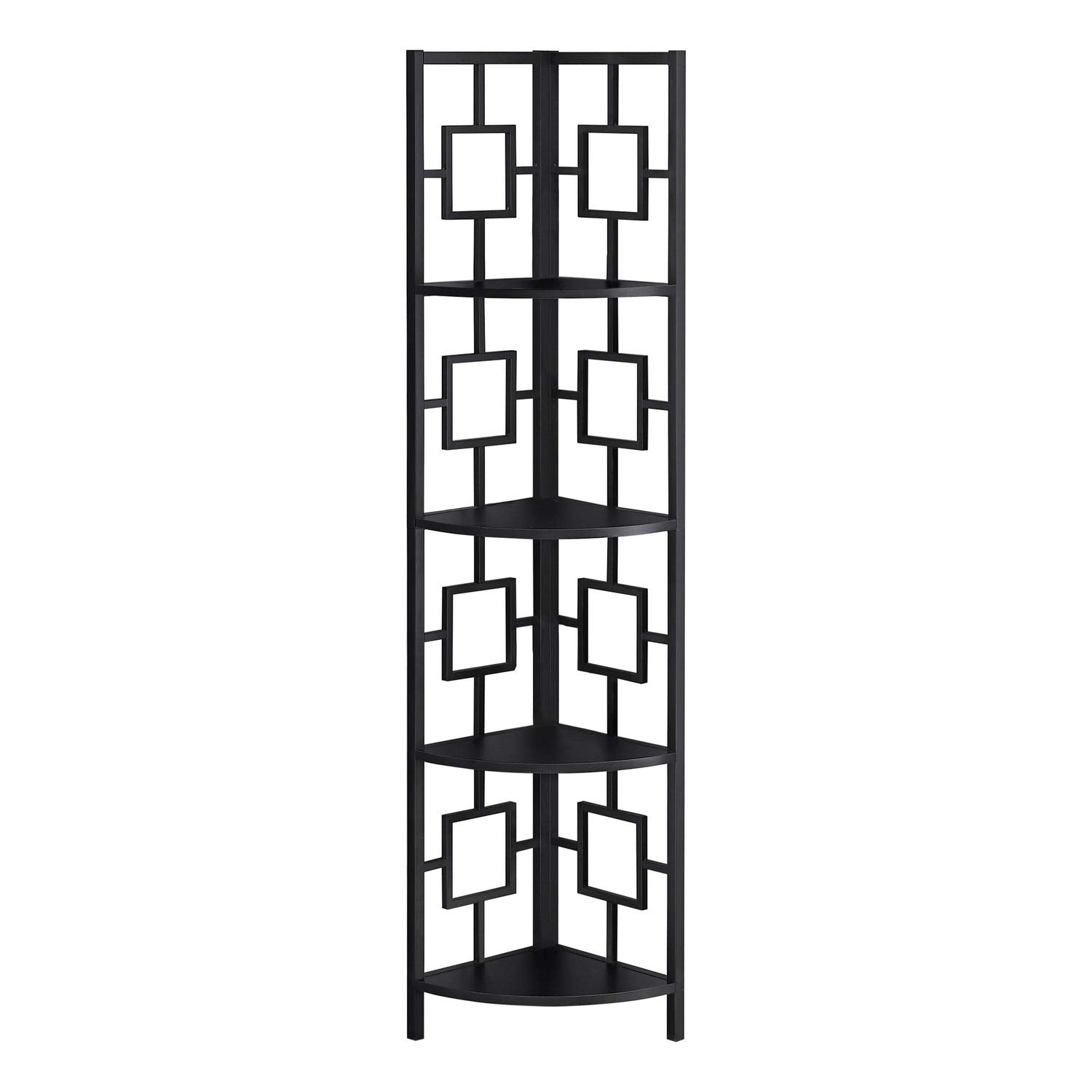 Monarch Specialties I 3610 Bookshelf, Bookcase, Etagere, Corner, 4 Tier, 62' H, Office, Bedroom, Metal, Laminate, Black, Contemporary, Modern