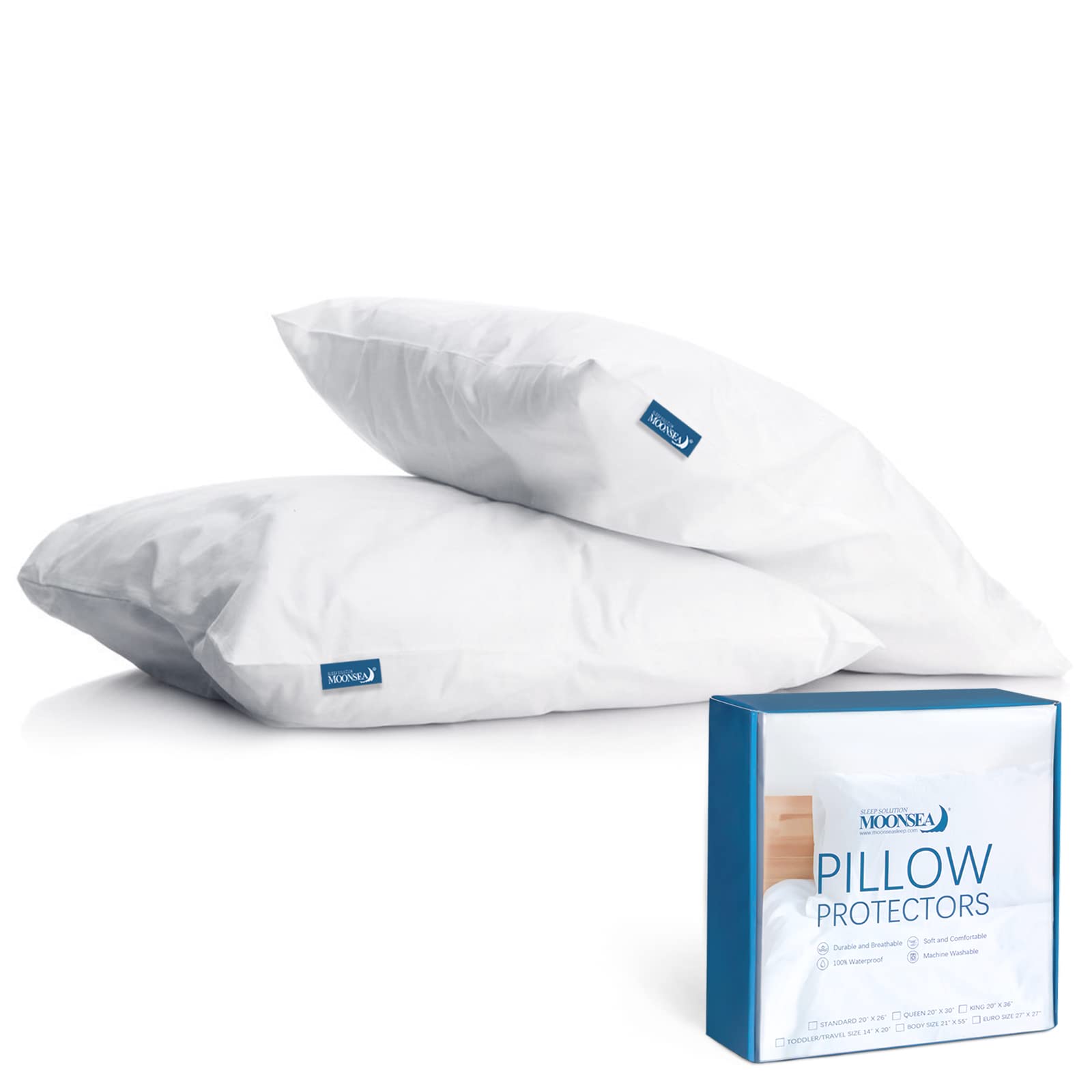 Moonsea Waterproof Pillow Protector Zippered 2 Pack, Standard Size 20 X 26 Inch Pillow Protector, Pillow Covers Encasement , Pil