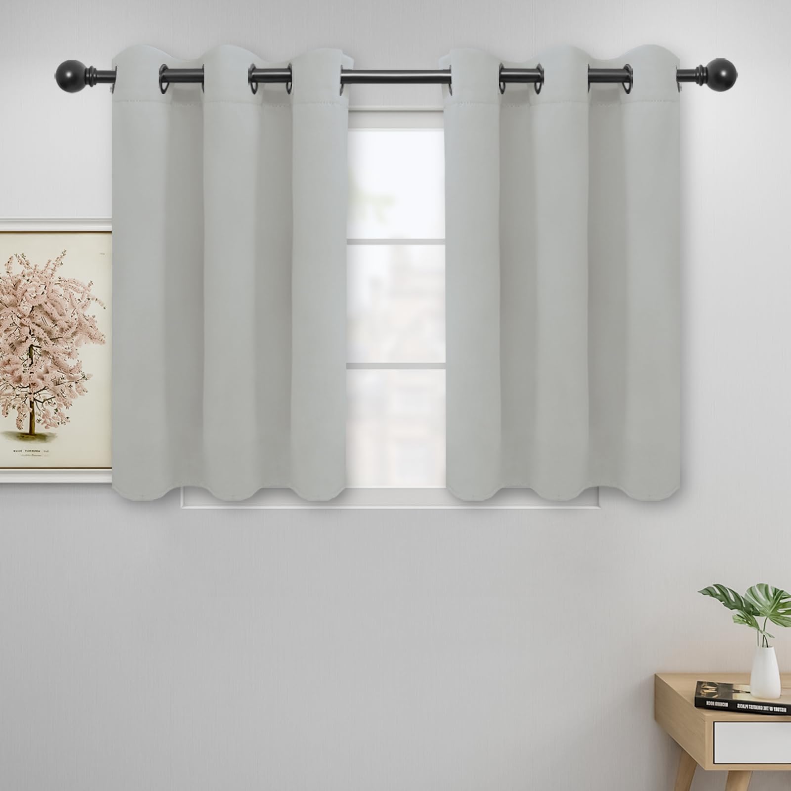 Easy-Going Blackout Curtains For Bedroom, Solid Thermal Insulated Grommet And Noise Reduction Window Drapes, Room Darkening Curtains For Living Room, 2 Panels (42X36 In, Greyish White)
