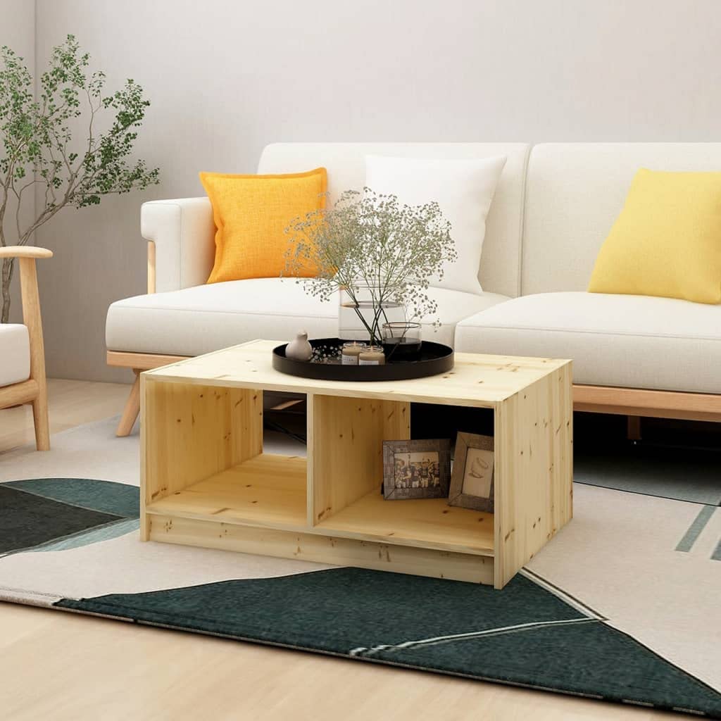 vidaXL Modern Coffee Table with Storage Shelf - Rectangular, Solid Firwood, Easy Assembly, Perfect for Living Room Use - Brown, 29.5"x19.7"x13.2"