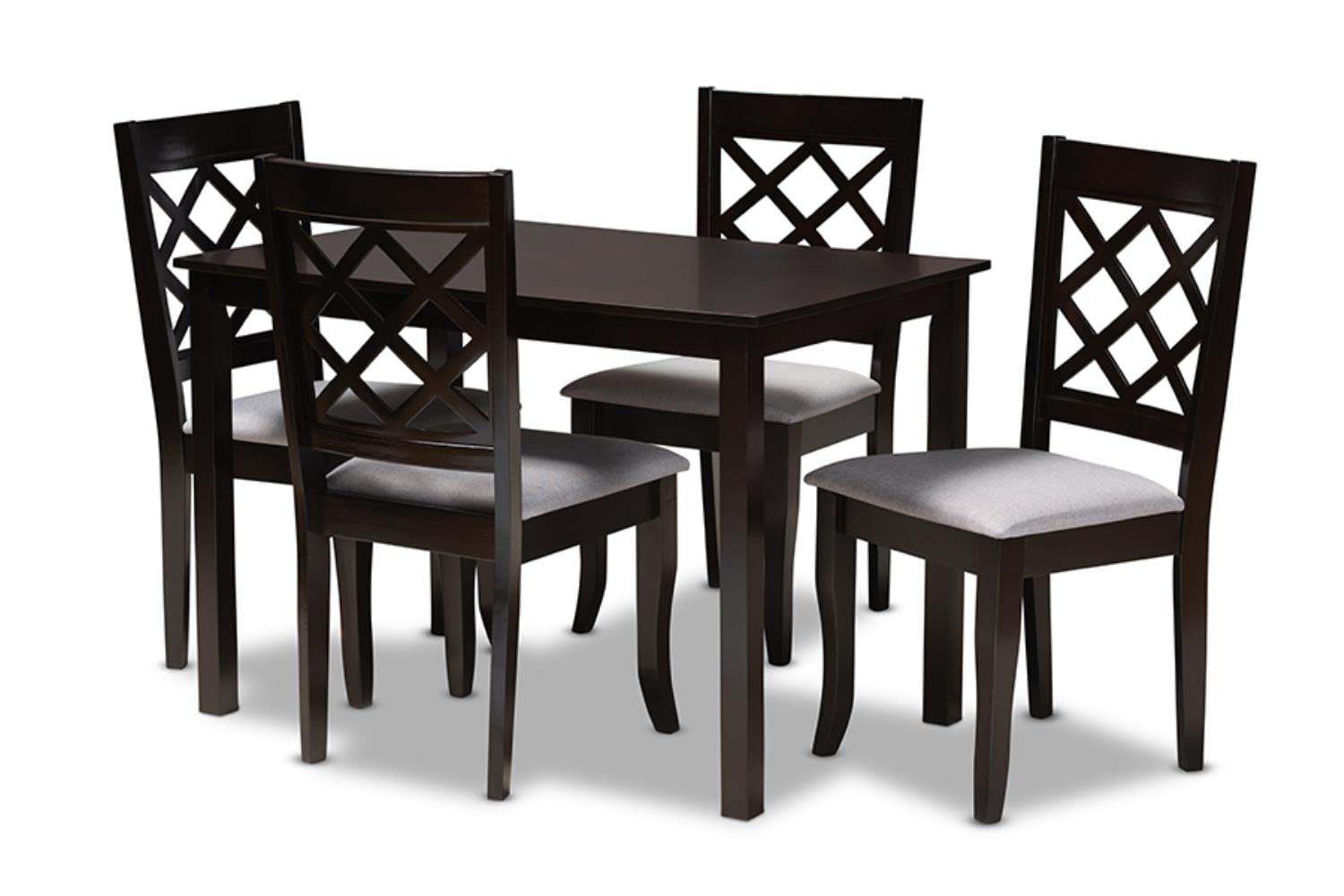 Baxton Studio Verner Modern and Contemporary Grey Fabric Upholstered Espresso Brown Finished 5-Piece Wood Dining Set