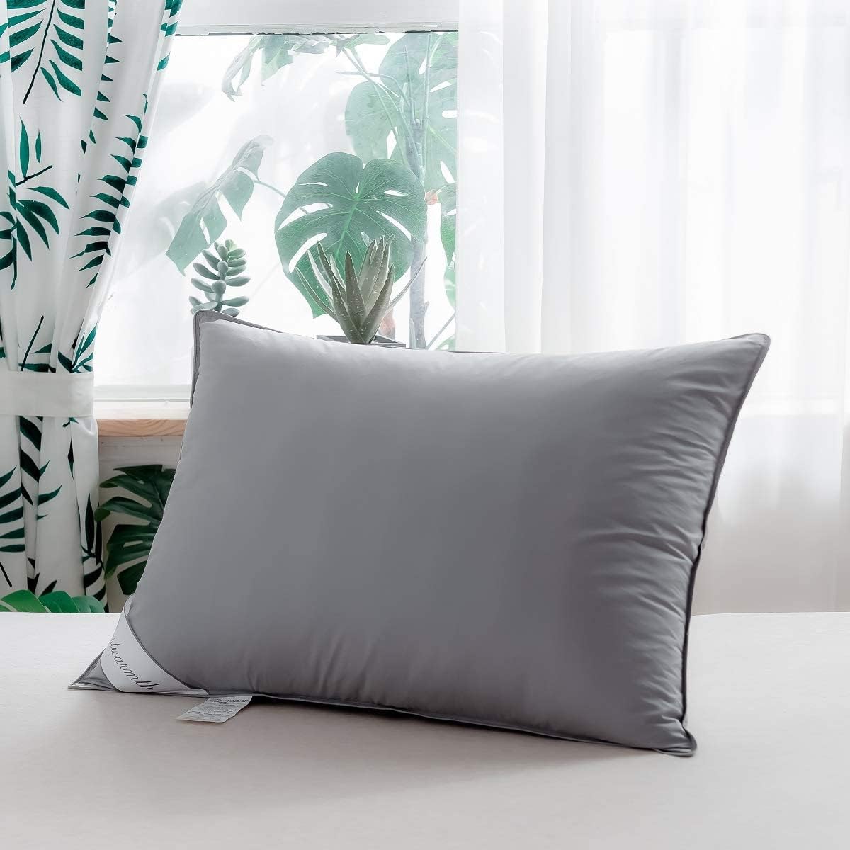 Eastwarmth King Size Goose Fether Down Pillow For Sleeping,100% Cotton Cover, Medium Firm One Pillow King Size (20X36In) Grey