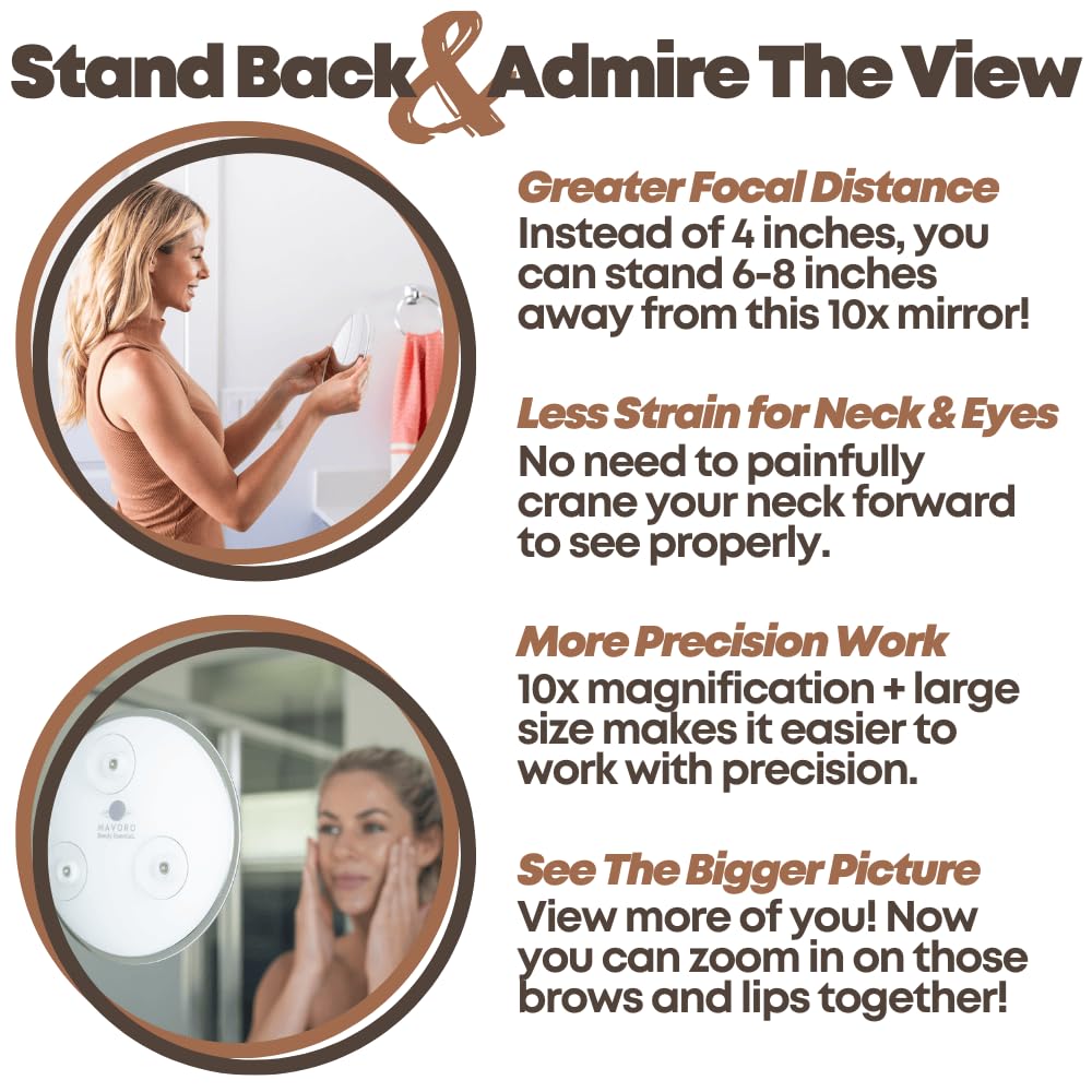 Magnifying Mirror With 3 Suction Cups 9 Inch (10X Magnification)