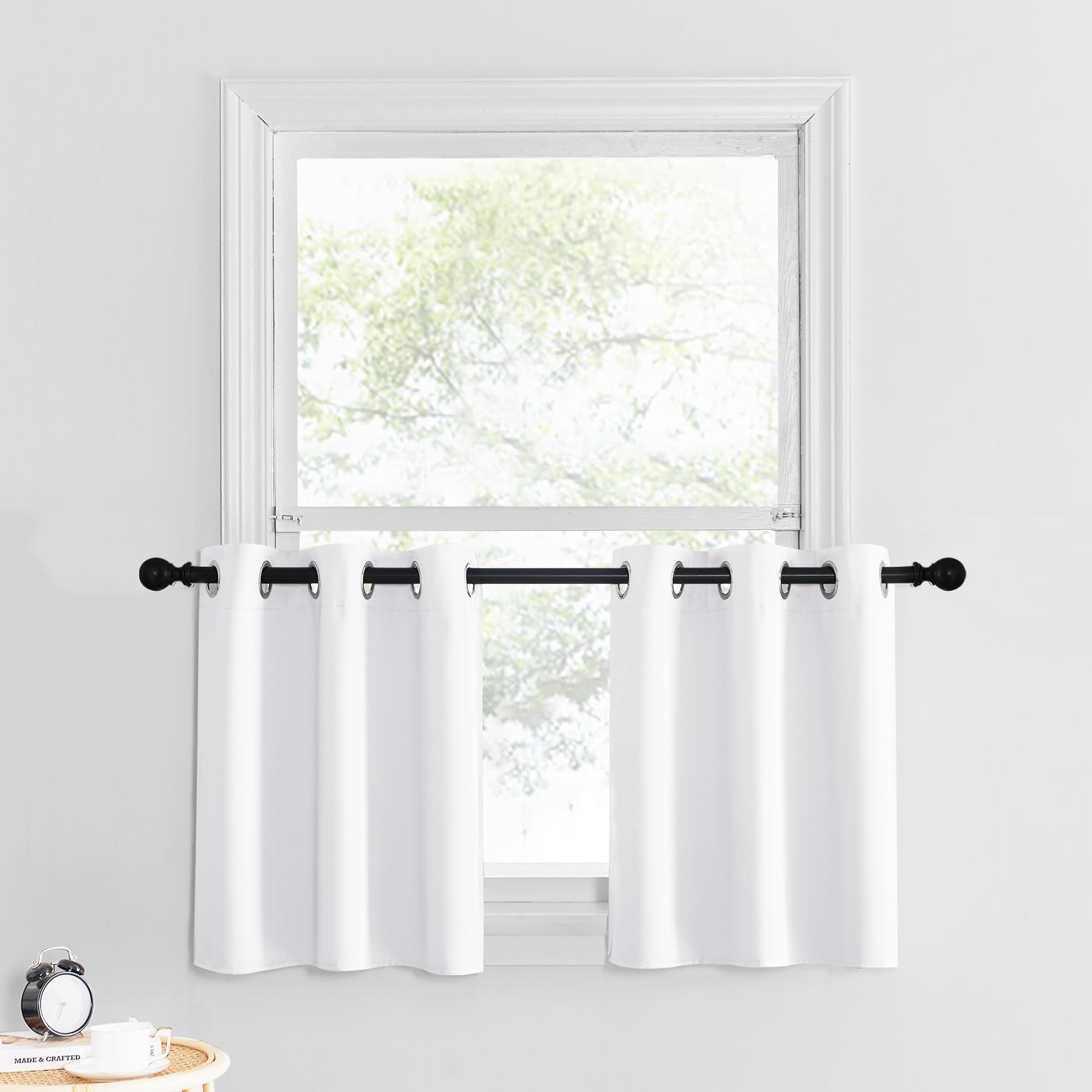 Nicetown Pure White Bathroom Curtains For Small Windows, Farmhouse Style Thermal Insulated Short Curtains For Living Room, Small Window Tiers For Bedroom Decor (34X24 Inch, 2 Panels)