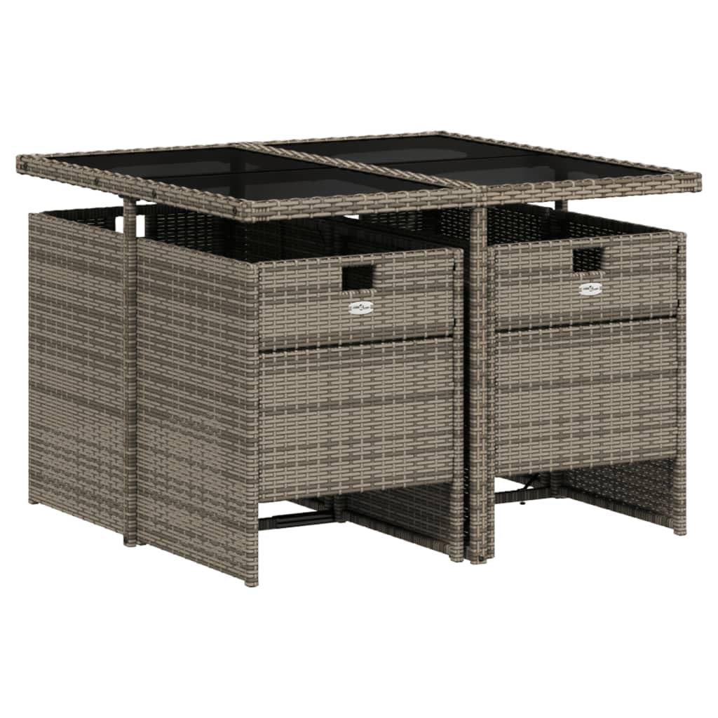 vidaXL 5 Piece Gray Patio Dining Set with Cushions- Garden Furniture, PE Rattan Chairs and Tempered Glass Table for Outdoor, Backyard, or Garden