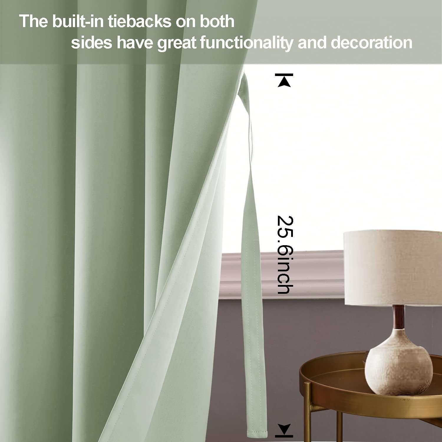 Jiuzhen Light Green Blackout Curtains With Tiebacks Thermal Insulated, Light Blocking And Noise Reducing Grommet Curtains For And Living Room, Set Of 2 Window Curtain Panels, 60 X 96 Inch Length