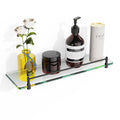 KOCOK Glass Bathroom Shelf for Wall,16-Inch Black Floating Glass Shelf for Bathroom Modern Stainless Steel Tempered Glass Shelve