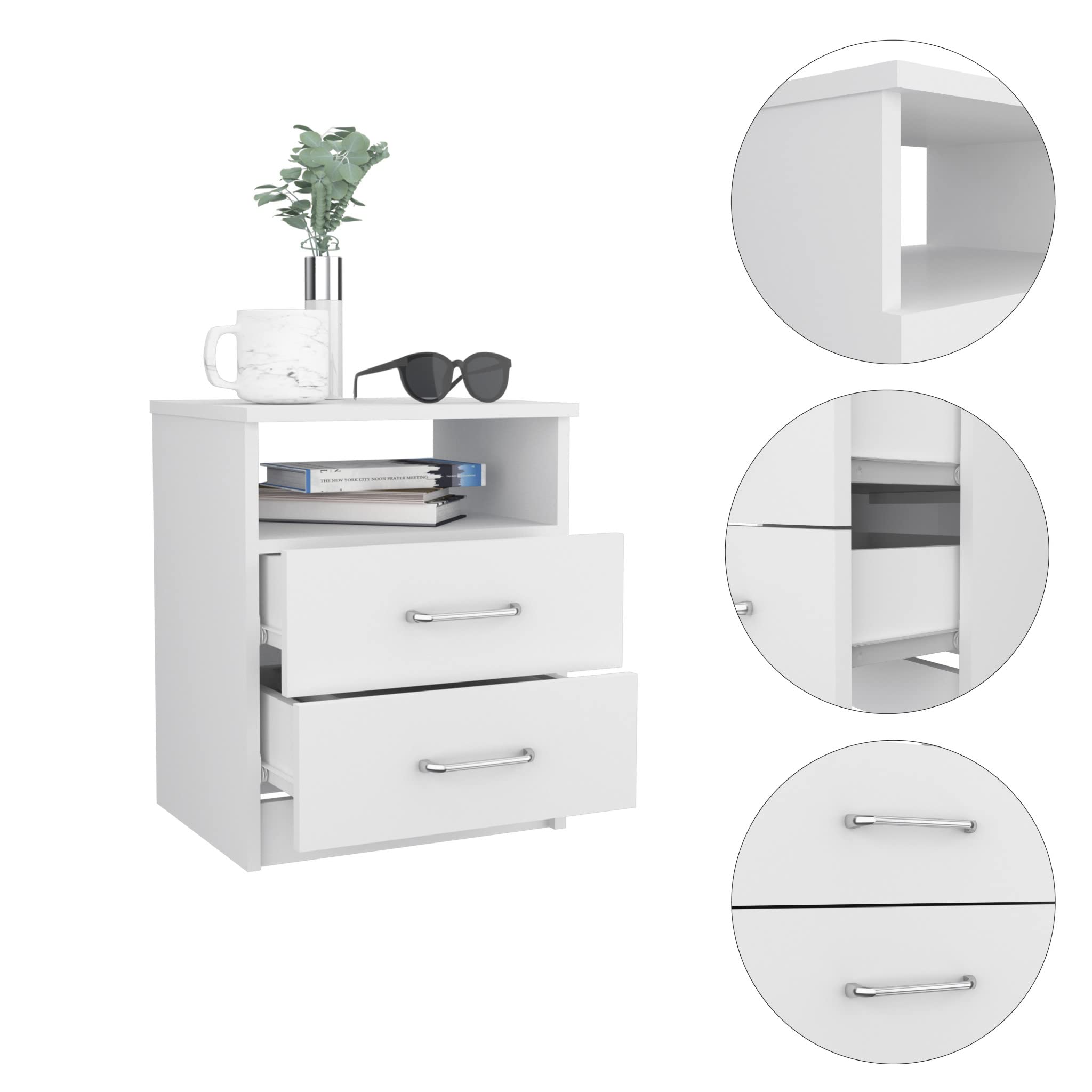 HomeRoots Modern and Stylish White Particle Bedroom Nightstand