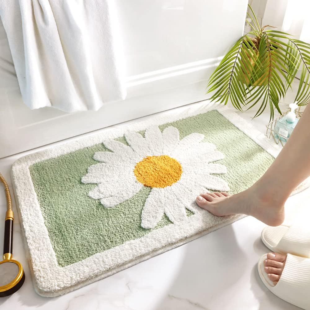 Giewr Floor Pe Phool, Pairon Ko Cool! | Water Absorbent Flower Bath Mat (60  40 cm) | Soft QuickDry NonSlip Bathroom & Home Fl