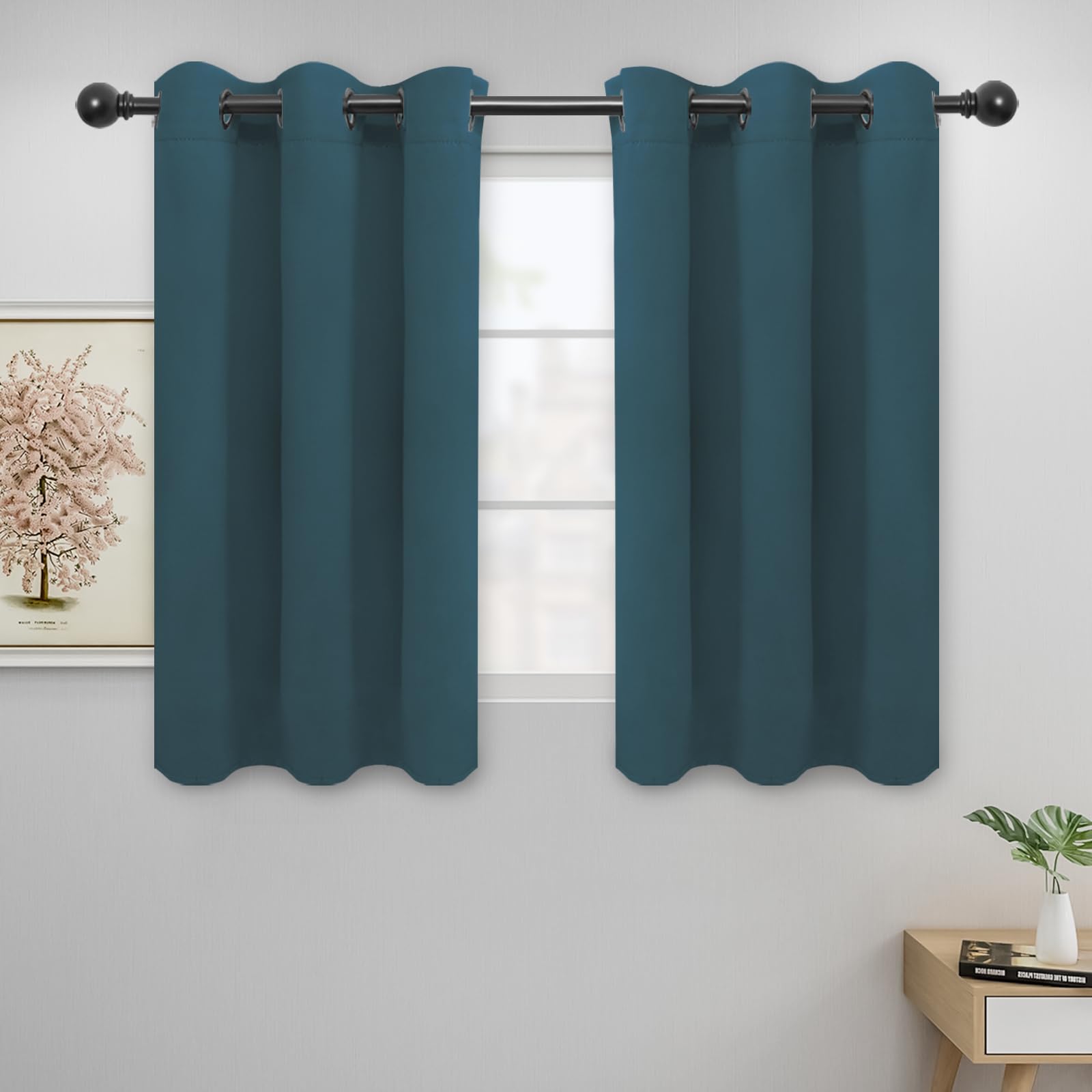 Easy-Going Blackout Curtains For Bedroom, Solid Thermal Insulated Grommet And Noise Reduction Window Drapes, Room Darkening Curtains For Living Room, 2 Panels (42X45 In, Bluestone)