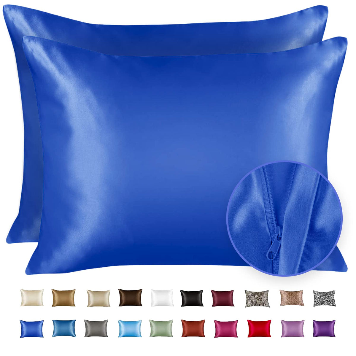 Shopbedding Luxury Satin Pillowcase For Hair - King Satin Pillowcase With Zipper, Royal (Pillowcase Set Of 2) - Blissford