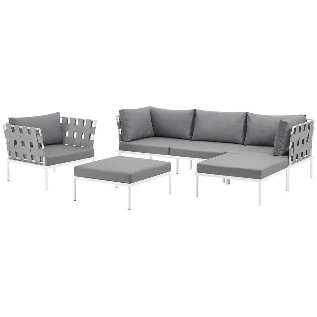 Modway Harmony Aluminum Outdoor Patio Furniture 6-Piece Sectional Sofa Set In White Gray