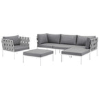 Modway Harmony Aluminum Outdoor Patio Furniture 6-Piece Sectional Sofa Set In White Gray