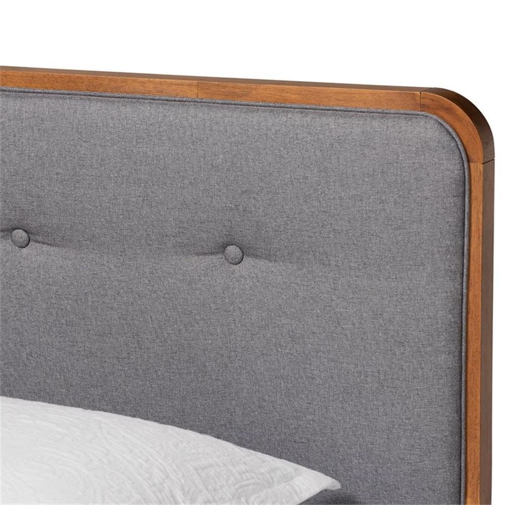 Baxton Studio Dilara Mid-Century Modern Dark Grey Fabric Upholstered and Walnut Brown Finished Wood Twin Size Platform Bed