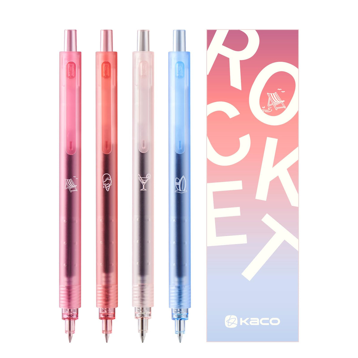 Kaco Rocket Gel Pens 4 Pieces 0.5Mm Black Ink Sunset Beach Aesthetic Pens School Office Stationery Quick Drying