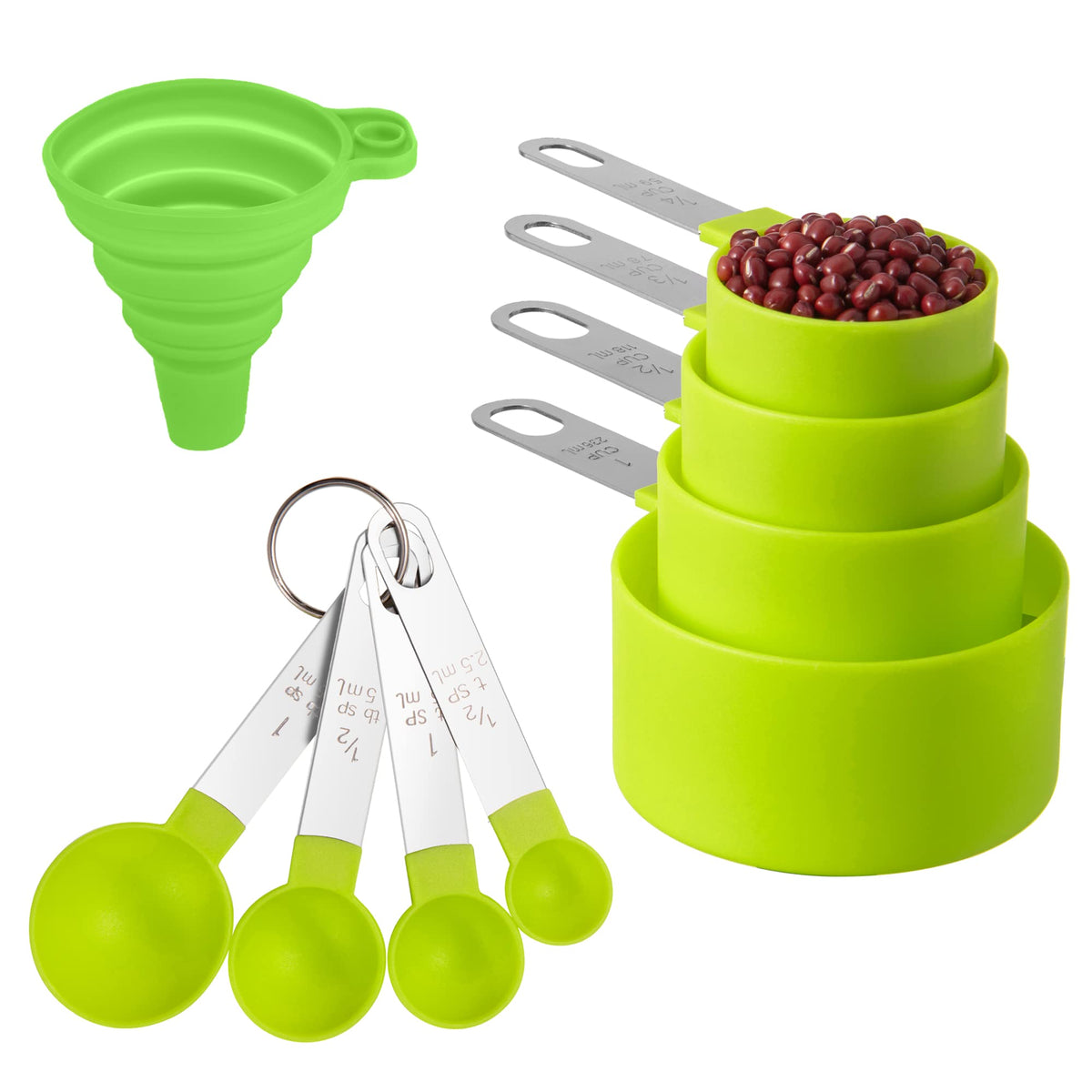 Measuring Cups And Spoons Set Of Huygens Kitchen Gadgets 8 Pieces, Stackable Stainless Steel Handle Measuring Cups For Measuring