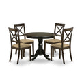 East West Furniture HLBO5-CAP-C 5 Piece Dining Room Furniture Set Includes a Round Dining Table with Pedestal and 4 Linen Fabric Upholstered Chairs, 42x42 Inch, Cappuccino