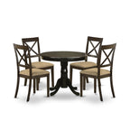 East West Furniture HLBO5-CAP-C 5 Piece Dining Room Furniture Set Includes a Round Dining Table with Pedestal and 4 Linen Fabric Upholstered Chairs, 42x42 Inch, Cappuccino