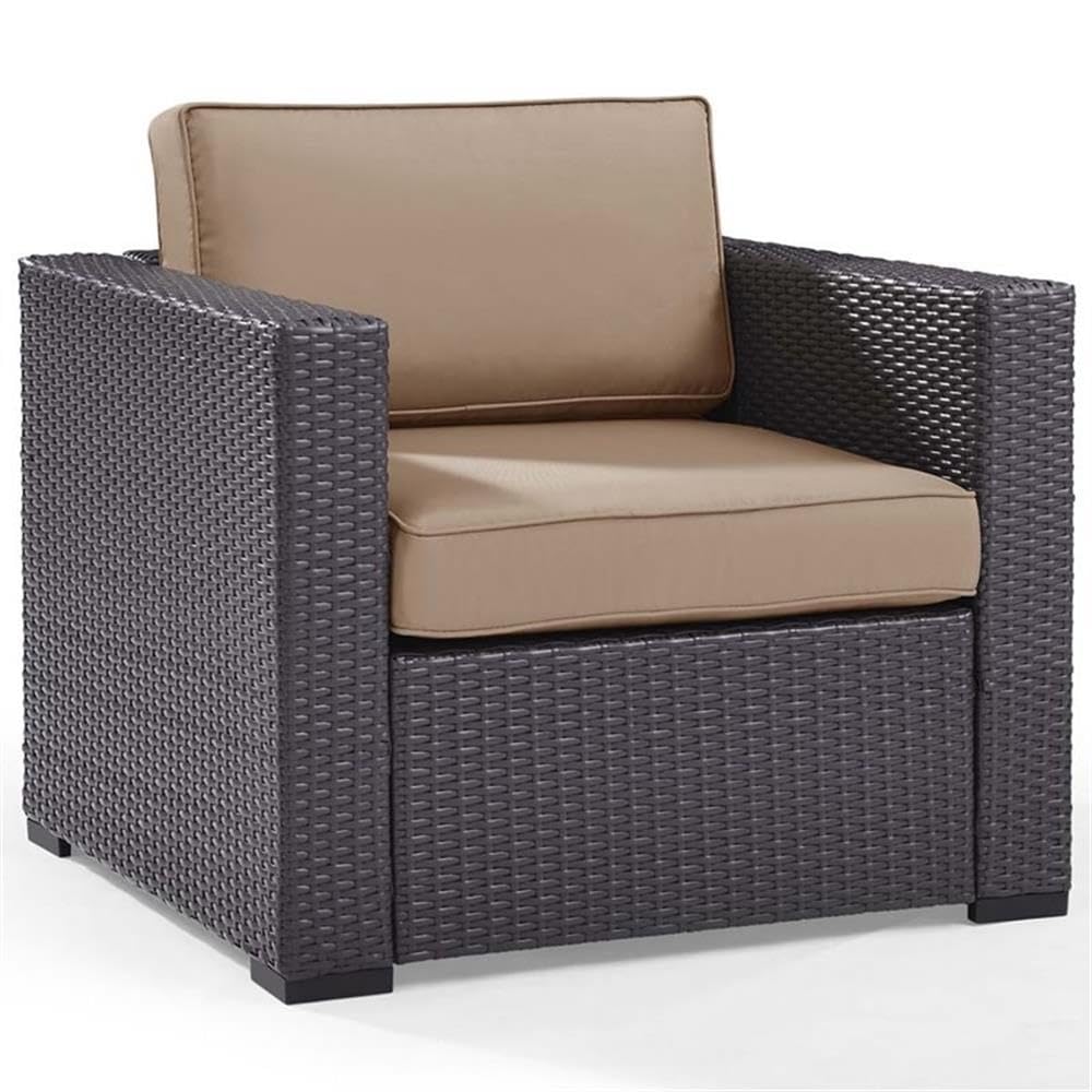 Crosley Furniture Biscayne Outdoor Chair, Wicker Patio Chairs for Porch, Deck, Balcony, Backyard, Brown with Mocha Cushions