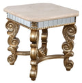 Afd Home Platine Bella Accent End Table, Silver Platina, Mirror, Cream Marble