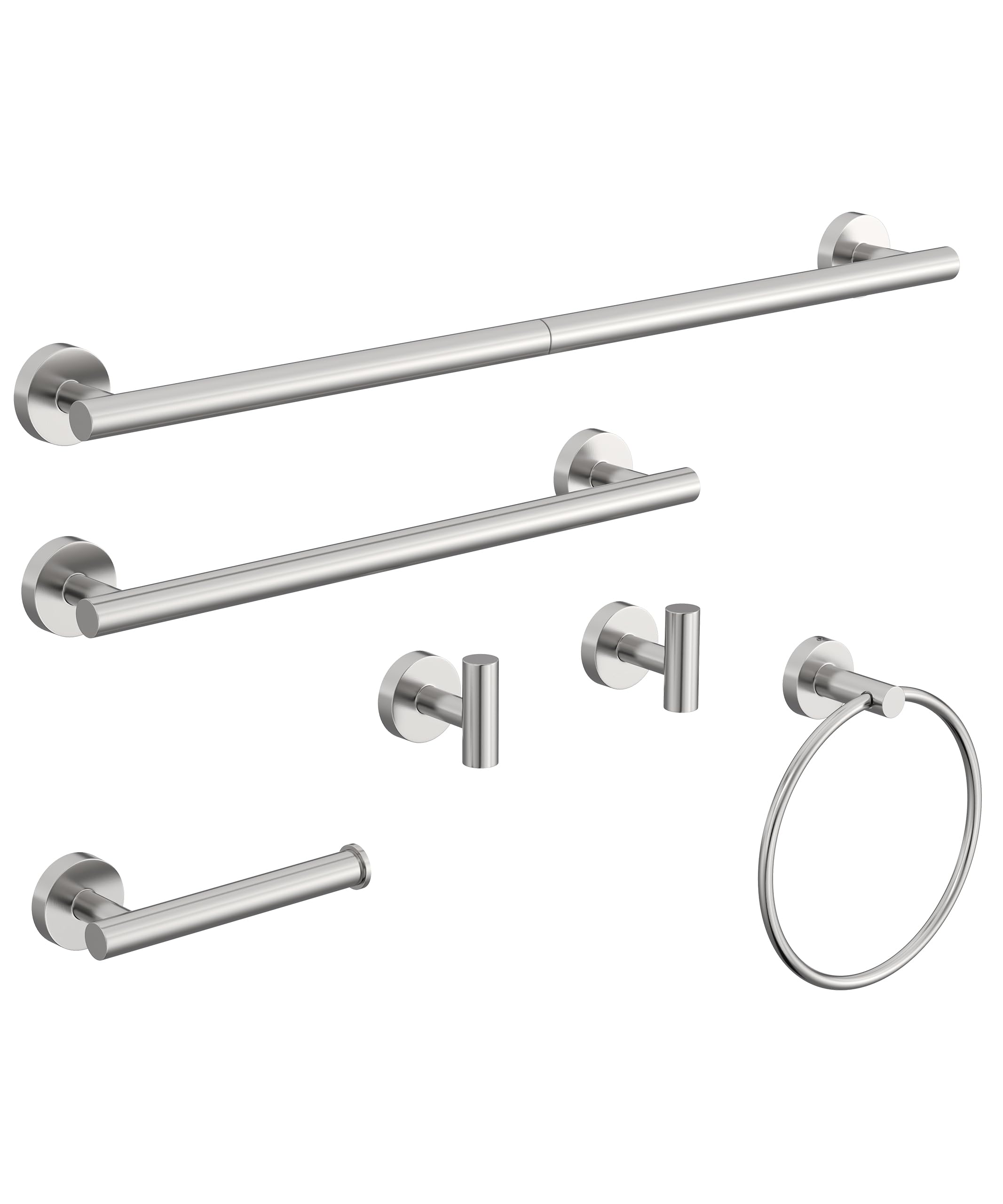HOMEMYSTIQUE 6 Pcs Brushed Nickel Bathroom Accessories Hardware Set SUS304 Stainless Steel Hand Towel Bar Toilet Paper Holder To