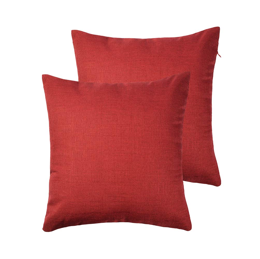 Rainroad Red Decorative Throw Pillow Cover For Sofa Couch Bedroom Car Cotton Linen Pillow Case Cushion Cover Set Of 2,18X18Inch