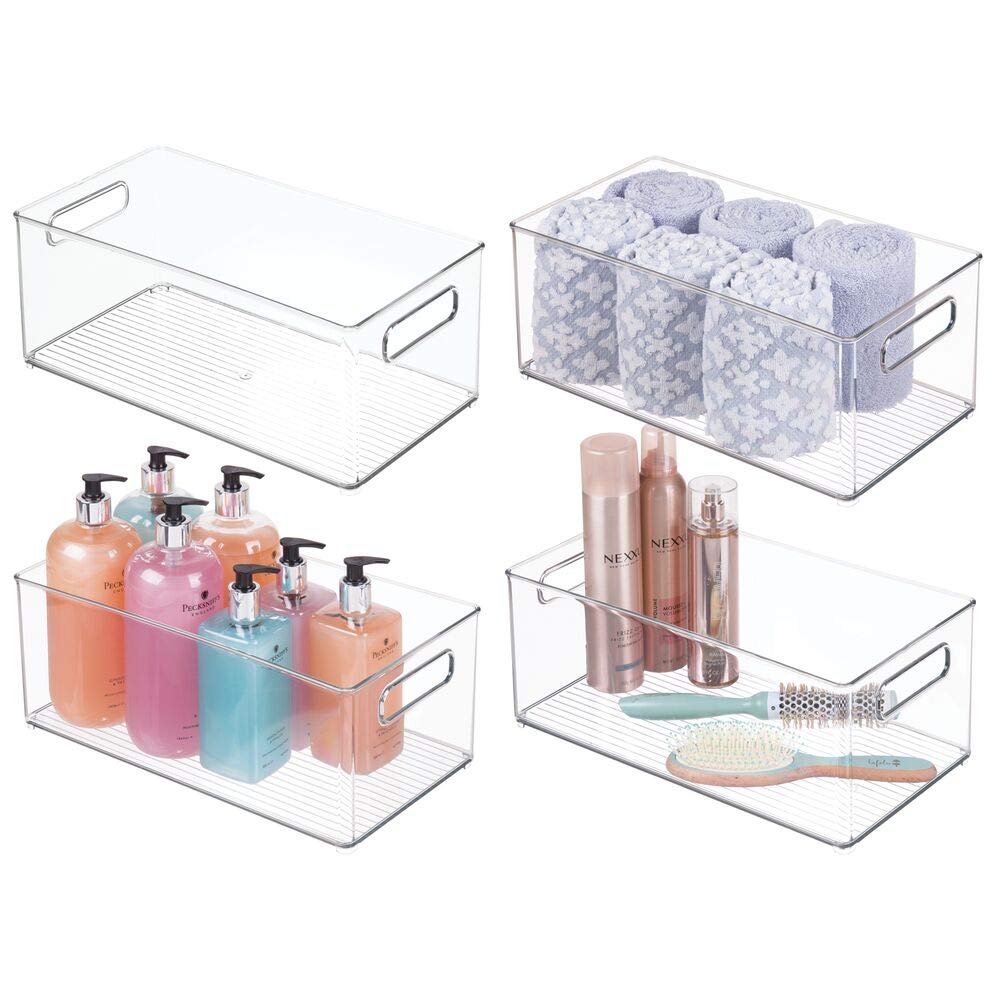 mDesign Plastic Bathroom Storage Container Bins w/ Handles  Closet, Cabinet, Vanity, Cupboard Shelf Organization, Hair Tools Ac